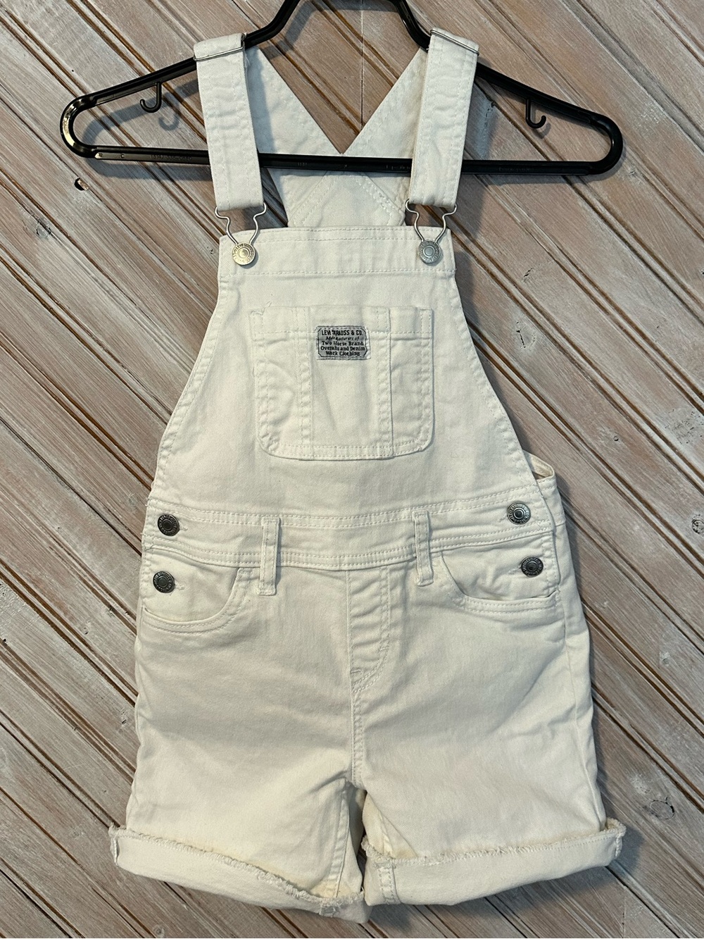 Levi's Bright White Denim Short Overalls One Piece Shortall Cuffed
